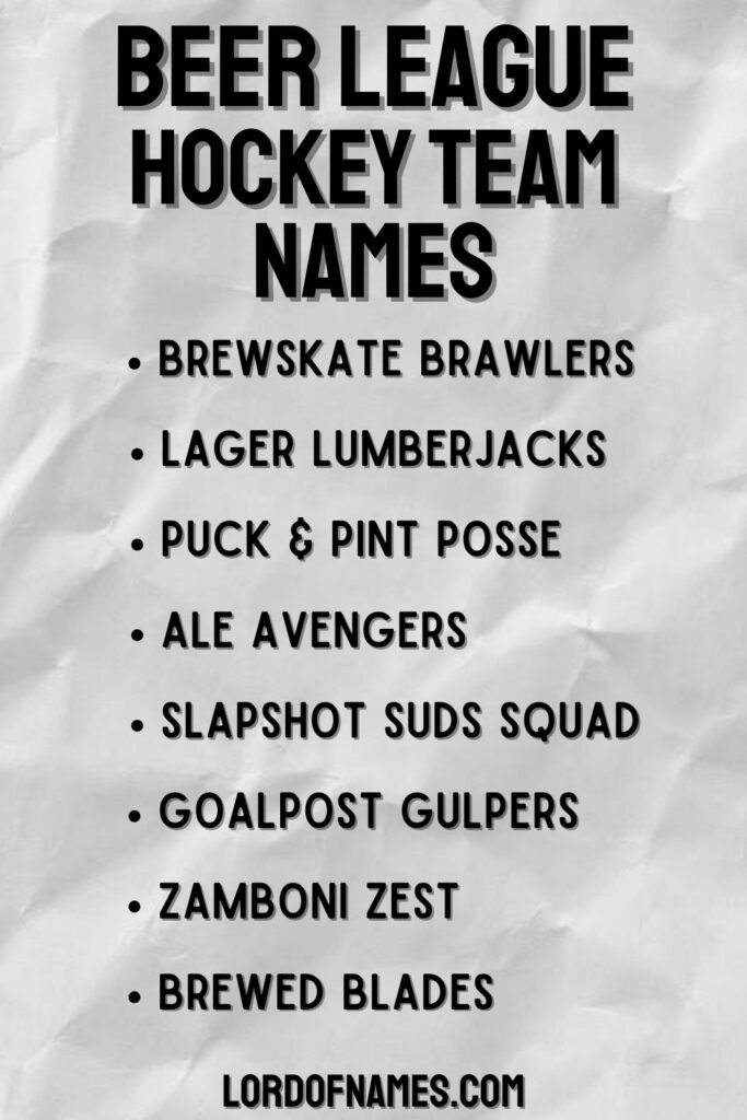 Beer League Hockey Team Names