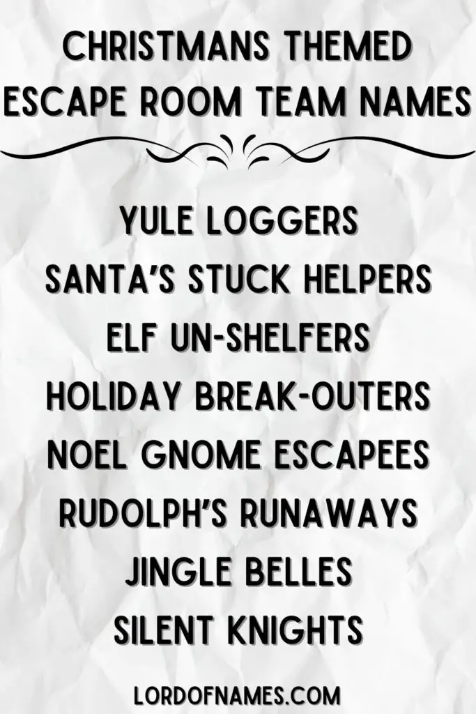 Christmas Themed Escape Room Team Names