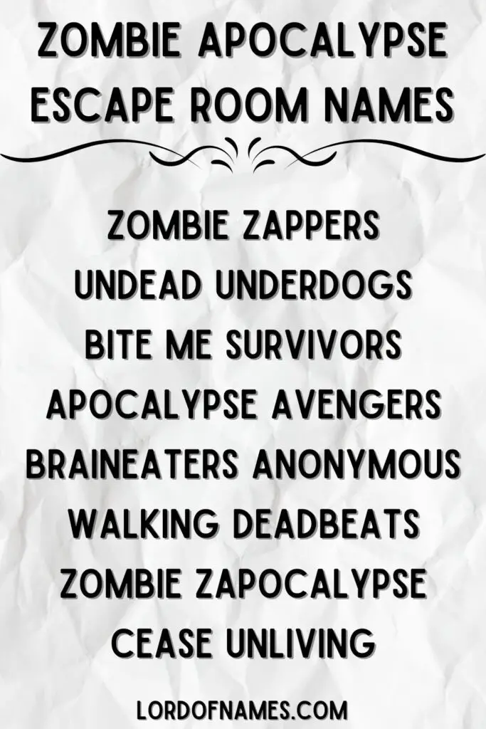 Zombie Apocalypse Escape Room Names